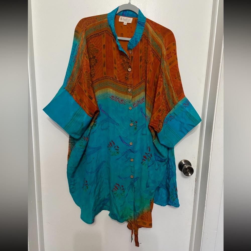 Kantha Bae silk top. Oversized. One-size fits all. Vintage. Boho.
